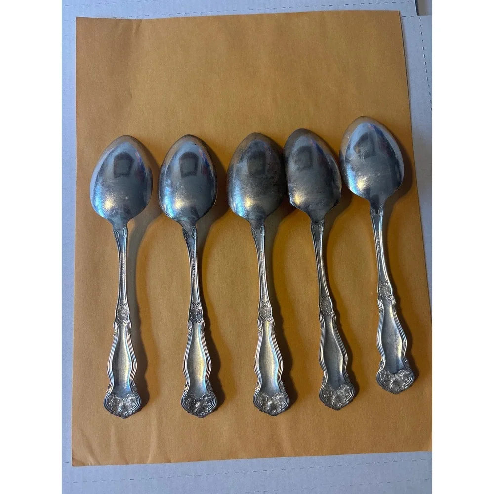 Wm Rogers & Son Teaspoons Set‎ of 5 Silver Silverplate Good April Floral AA